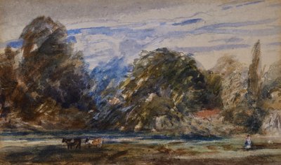 Landschap met koeien en figuur door David Cox