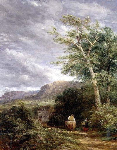 Welsh landschap met een watermolen door David Cox