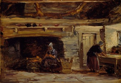 Cottage Interieur, Trossavon bij Bettws-y-Coed, 1844-1847 door David Cox the elder