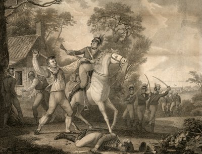 Peter Franciscos dappere actie met negen van Tarletons cavalerie in het zicht van een troep van vierhonderd mannen, pub. 1814 door David Edwin