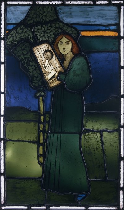 Een Glas-in-loodpaneel Afbeeldend een Vrouwelijke Figuur met een Snaarinstrument door David Gauld