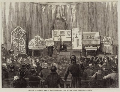 Lezing voor arbeiders over sierijzerwerk in het South Kensington Museum door David Henry Friston