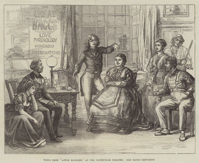 Scène uit Apple Blossoms, in het Vaudeville Theatre, Old Baggs geeft een lezing door David Henry Friston