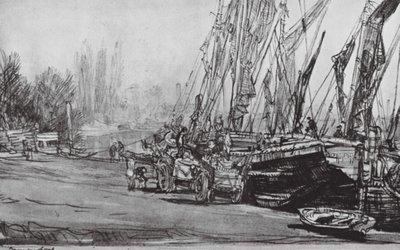 Londen: Chiswick, Low Tide (litho) door David Muirhead (after) Bone