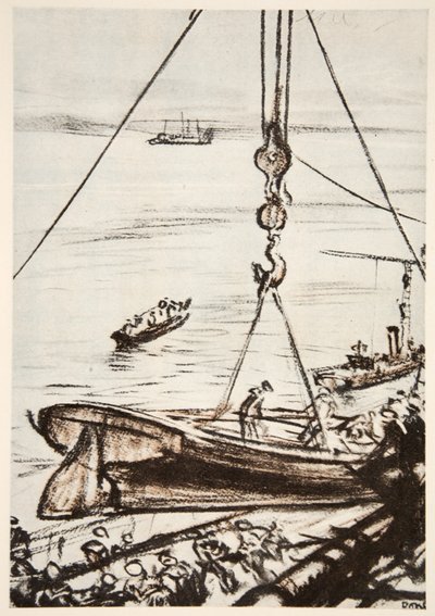 Op een slagschip: een boot laten zakken vanaf de hoofdmast, illustratie uit 