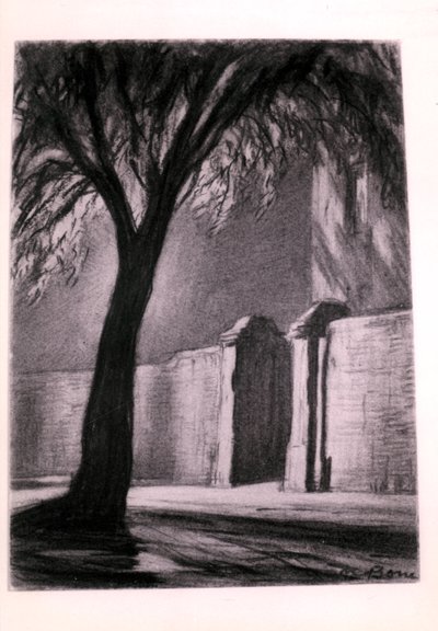 Suburbane nacht, ca. 1920 door David Muirhead Bone
