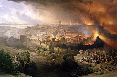 De belegering en verwoesting van Jeruzalem door de Romeinen onder leiding van Titus, 70 na Christus door David Roberts