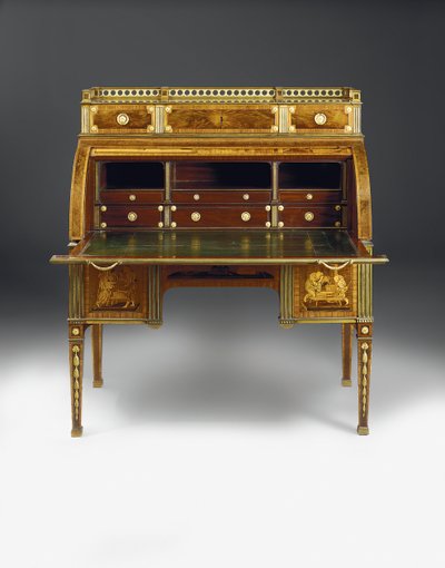 Mechanisch cilinderbureau, de monturen toegeschreven aan Francois Redmond, c.1777-80 door David Roentgen