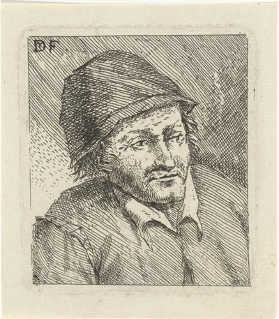 Buste van een man met hoed naar rechts door David Teniers (II)