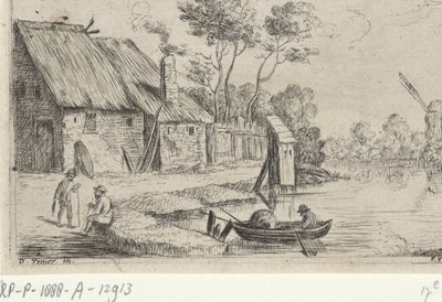 Landschap met boerderij en water door David Teniers (II)