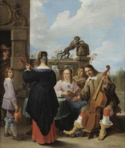 Een familieconcert op een terras door David Teniers the Younger