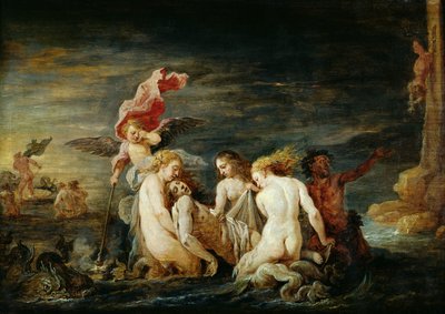 Hero en Leander: Leander gevonden door de Nereïden, kopie van een schilderij door Domenico Feti, 1650-56 door David Teniers the Younger