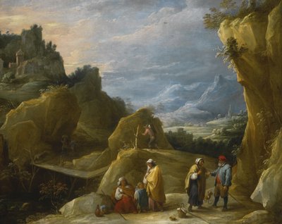 Berglandschap met een zigeuner waarzegster door David Teniers the Younger