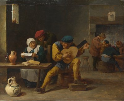 Boeren maken muziek in een herberg door David Teniers the Younger