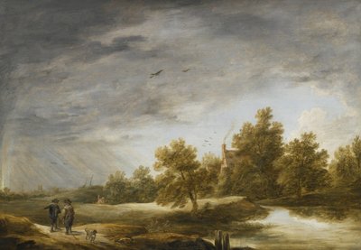 Rivierlandschap met regenboog door David Teniers the Younger