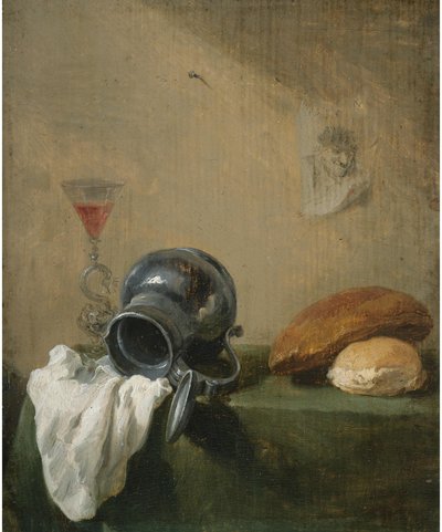 Stilleven met omgevallen kan door David Teniers the Younger