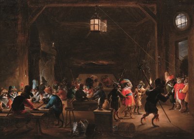 Wachtkamer met apen, ca. 1633 door David the Younger Teniers