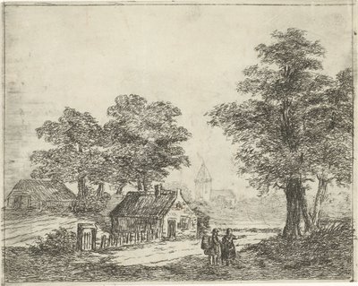Landschap met wandelaars door David van der Kellen