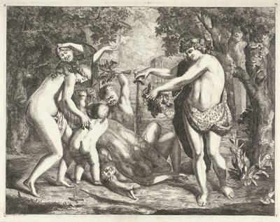 Landschap met bacchanaal, met Bacchus door David van der Plas