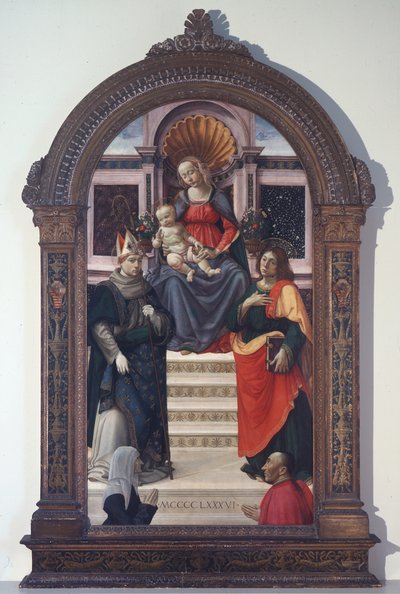 De Madonna met kind met de heilige Lodewijk van Toulouse, Johannes de Evangelist en donoren door Davide Ghirlandaio