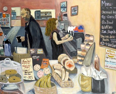 Ana Bananas Cafe 2019 (acryl op doek) door Deborah Eve Alastra