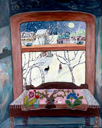 Geappliqueerd, 2022 (acryl op doek) door Deborah Eve Alastra