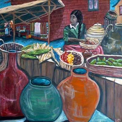 Mercado, 2023 (acrylverf op doek) door Deborah Eve Alastra