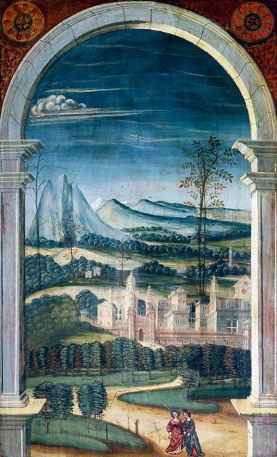 Perspectief geschilderd door Defendente Ferrari, op achterste gedeelte van 16e-eeuwse koor, Kerk van Sint Hiëronymus, Biella, Italië door Defendente Ferrari
