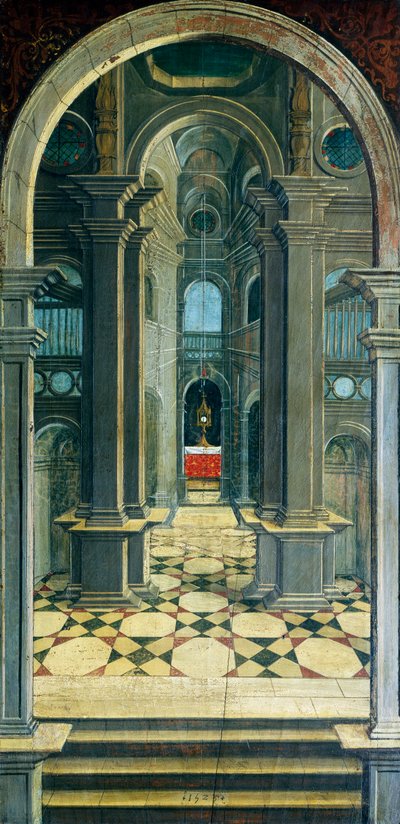 Perspectief geschilderd door Defendente Ferrari, op het achterste gedeelte van het 16e-eeuwse koor, Kerk van Sint Hiëronymus, Biella door Defendente Ferrari