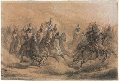 Cavalerieaanval, ca. 1840 door Denis Auguste Marie Raffet