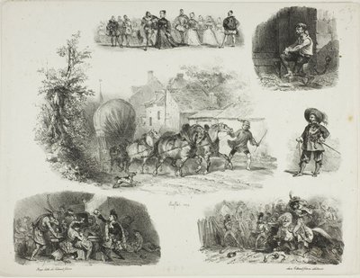 Schetsblad door Denis Auguste Marie Raffet