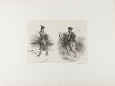 Blad met geschetste schets door Denis Auguste Marie Raffet