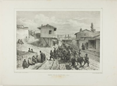 De hoofdstraat van Baghtcheh-Saraï, Krim, 19 augustus 1837 door Denis Auguste Marie Raffet
