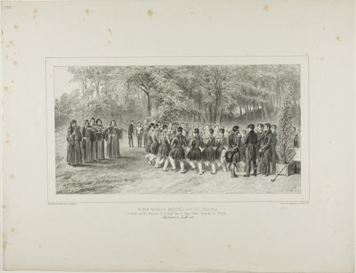 Walachijse Ronde, uitgevoerd door de Tsiganes en gedanst door de muzikanten van het Tweede Regiment ten huize van Prins Ghika, Ghospodar, Walachije door Denis Auguste Marie Raffet