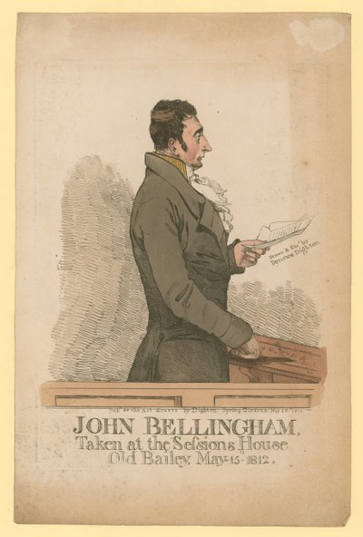 John Bellingham, genomen in het Sessions House, Old Bailey, 15 mei 1812 door Denis Dighton