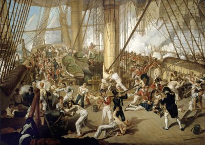 De val van Horatio Nelson (1758-1805), bij de Slag om Trafalgar, 21 oktober door Denis Dighton