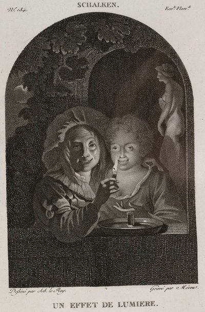 Denis-Sébastien Leroy et Mécou - Een lichteffect, naar Schalken - 1802-1815 door Denis Sebastien Leroy