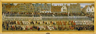 Feestelijkheden van de Ommeganck of Papagayo, in Brussel: Processie van religieuze ordes en monniken ... (schilderij op doek) door Denys van Alsloot