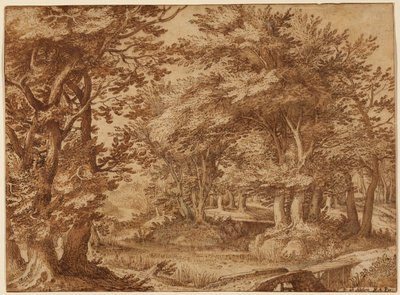 Boslandschap met kasteel in de verte door Denys van Alsloot
