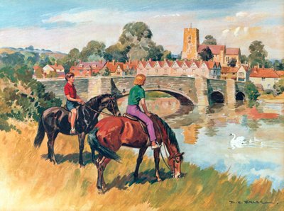 Engels plattelandsgezicht (kleurenlitho) door Derek Charles Eyles