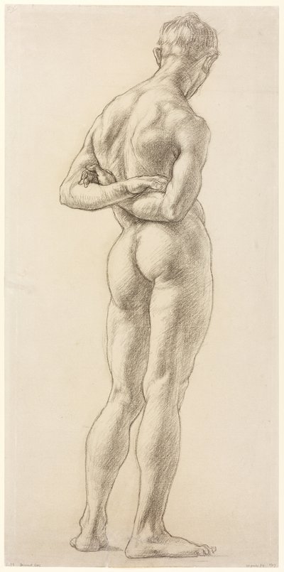Studie van een mannelijke figuur, ca. 1906-07 (zwart krijt op papier) door Derwent Lees