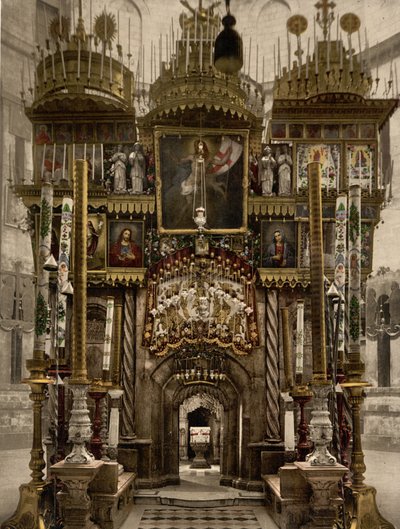 Het interieur van het Heilig Graf, Jeruzalem, Heilig Land, c.1890-c.1900 door Detroit Photographic Co.