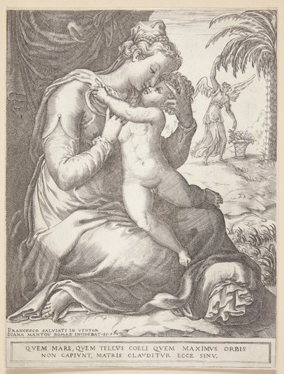 Maagd Maria met kind door Diana Scultori