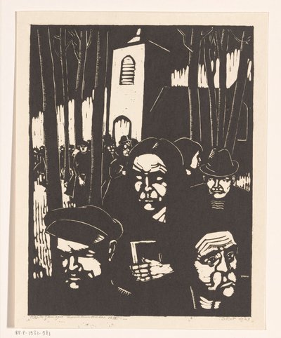 Kerkgangers door Dick Ket (signed by artist)