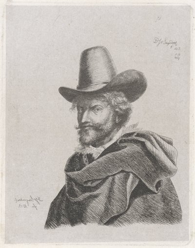 Portret van Peter Paul Rubens met mantel en hoge hoed door Diederik Jan Singendonck