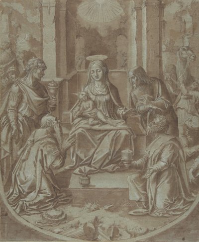 De Aanbidding der Wijzen (cartoon voor een borduurwerk), 1587-89 door Diego Lopez de Escuriaz.