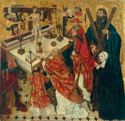 Mis van Sint Gregorius - Schilderij van Diego de la Cruz (actief 1482-1500) door Diego de la Cruz