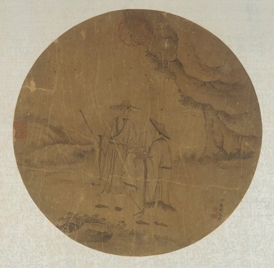 Landschap: twee figuren door Ding Guanpeng