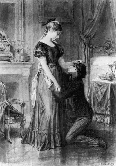 Illustratie voor Bekentenis van een Kind van de Eeuw, roman door Alfred de Musset (1810-1857), gravure naar tekening door Diogene Ulyssee Napoleon Maillart (1840-1926) door Diogene Ulysse Napoleon Maillart