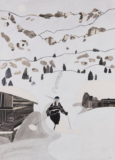 Skiën naar de lunch (collage) door Dione Verulam